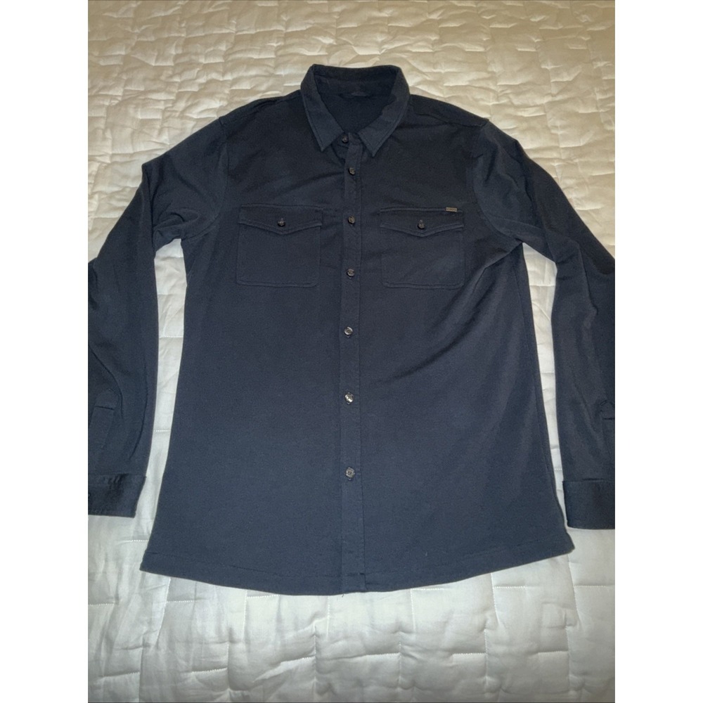 Vuori Shirt Jacket Mens L Blue Boulevard Shacket Button Up Athleisure Stretch
